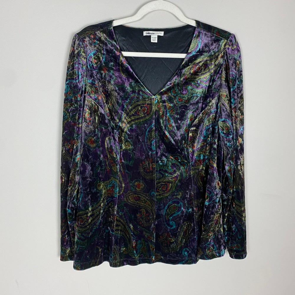 Cato Paisley Velvet Paisley Top Womens 14/16W Long Sleeve Boho Blouse Romantic
